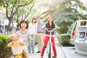 family on bike ride